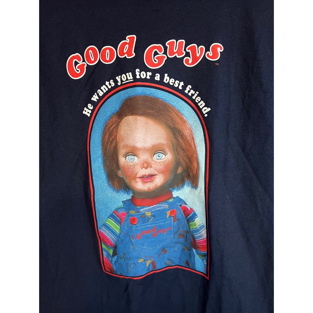 Chucky Childs Play Good Guys Horror Graphic T-Shirt Navy Blue Medium NEW